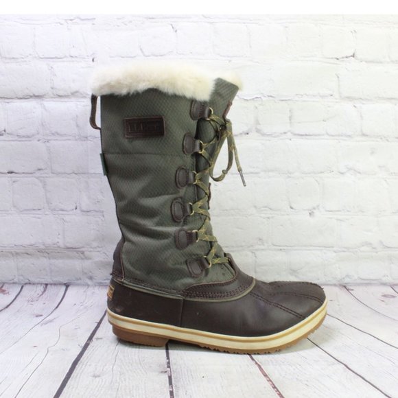 L.L. Bean Shoes - LL Bean Rangeley Insulated Pac Green Faux Fur Waterproof Tall Boots 9 M